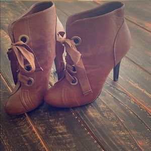 Brown leather high heel booties